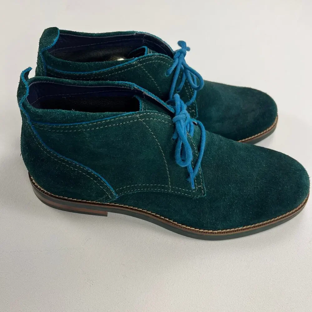 Cole Haan Air Charles Bottle Green Suede Chukka Boots Turquoise Laces Size 10M